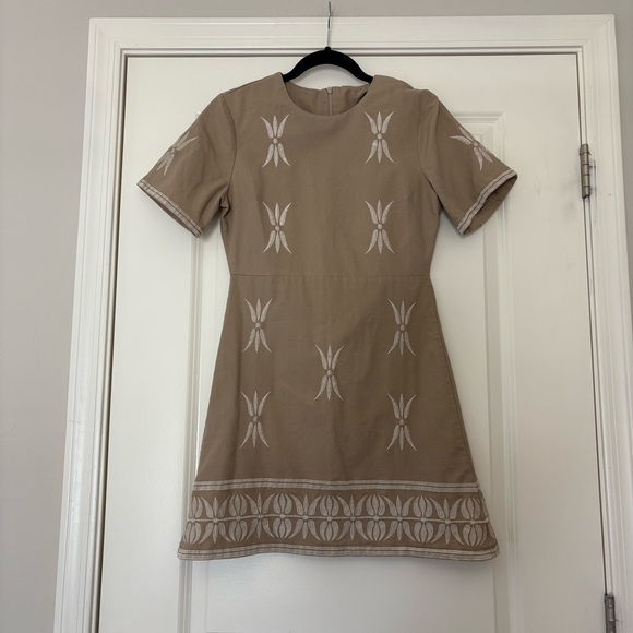 Zara Women’s Beige Embroidered Linen Blend Mini Dress - Picture 3 of 10